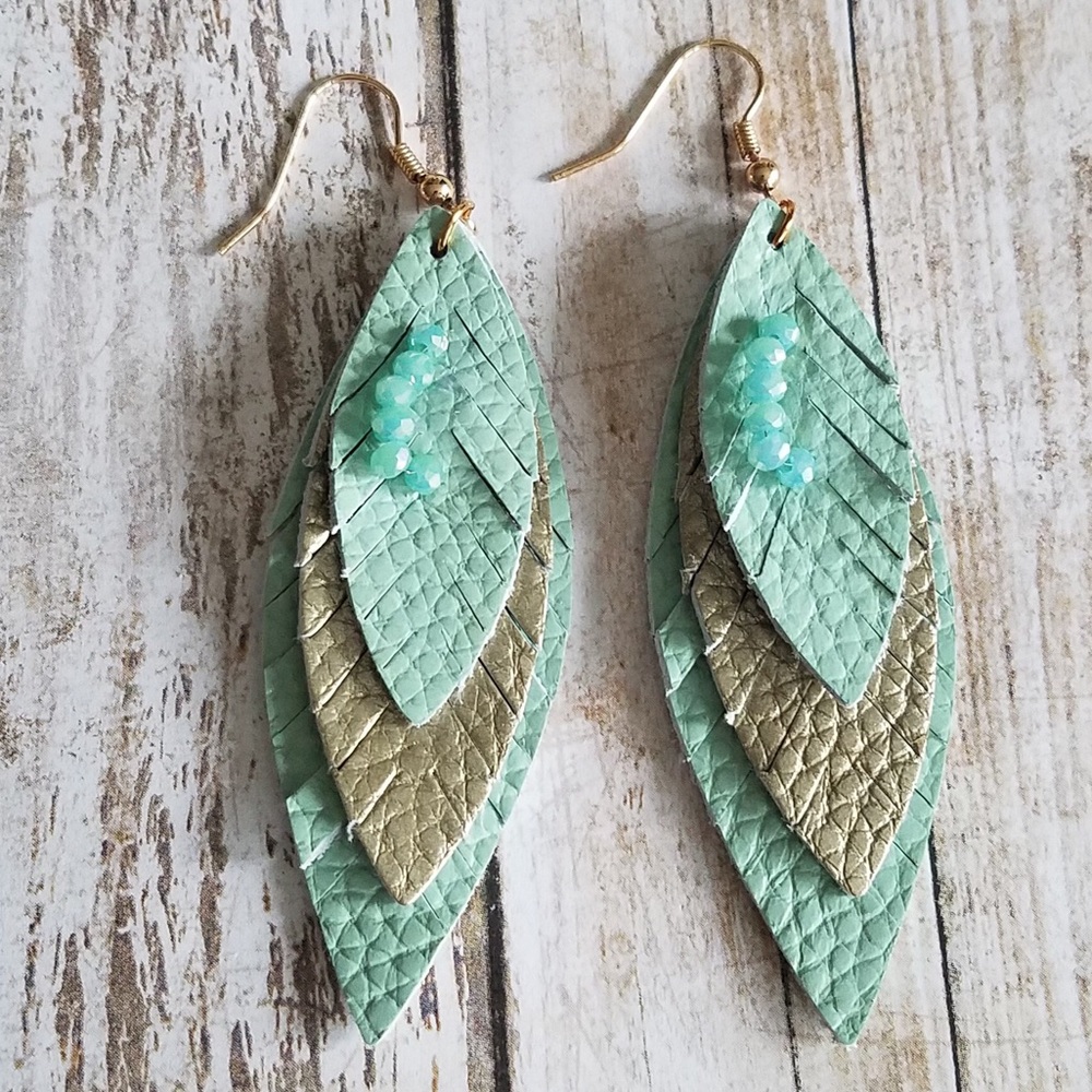 🌞SUMMER SALE🌞Mint 3 layer  faux leather earrings
